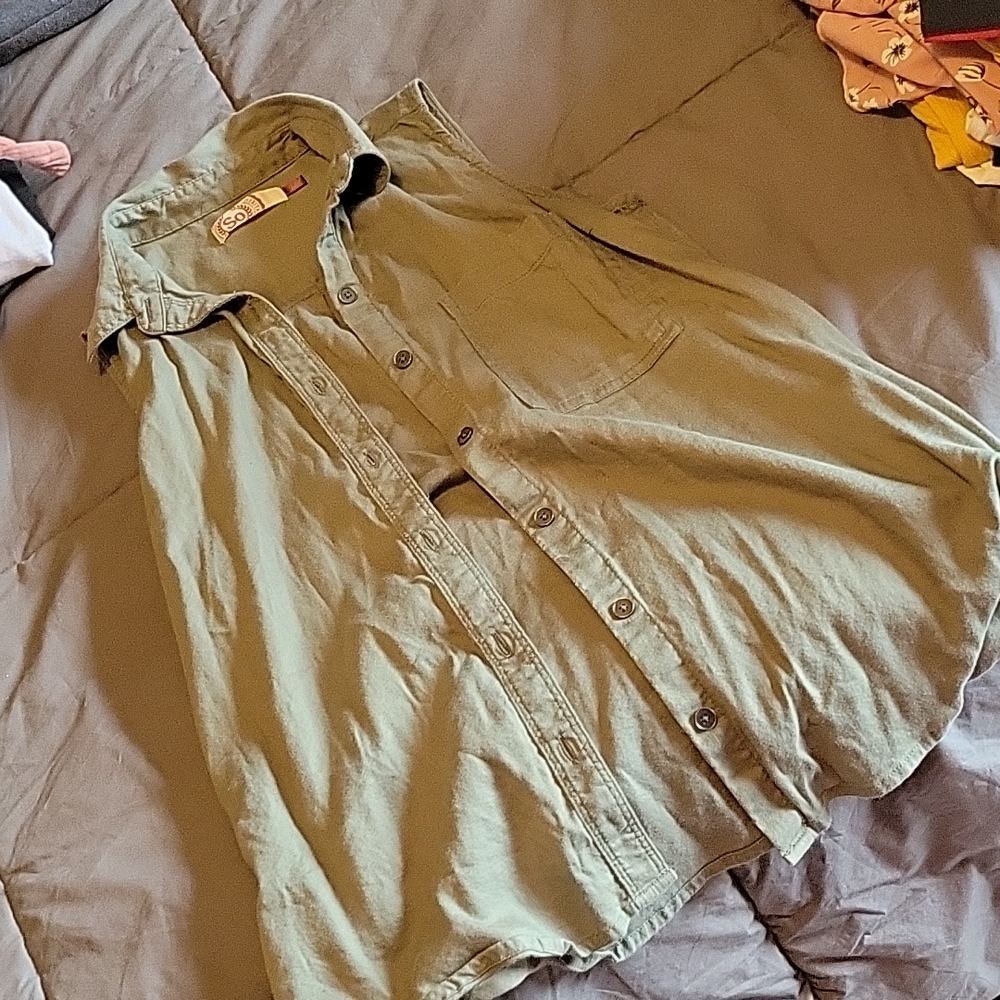 Army green button up tank top